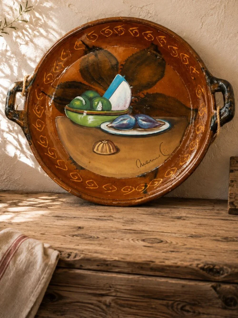 Rare Vintage Macario Covarrubias Signed Mexican Folk Art Pottery Cazuela Bowl
